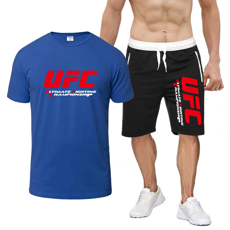 UFC Europe and America Cross Border Summer Cotton Men's T-shirt Casual Fitness Men's Short-Sleeved T-shirt + Sports Shorts Suit