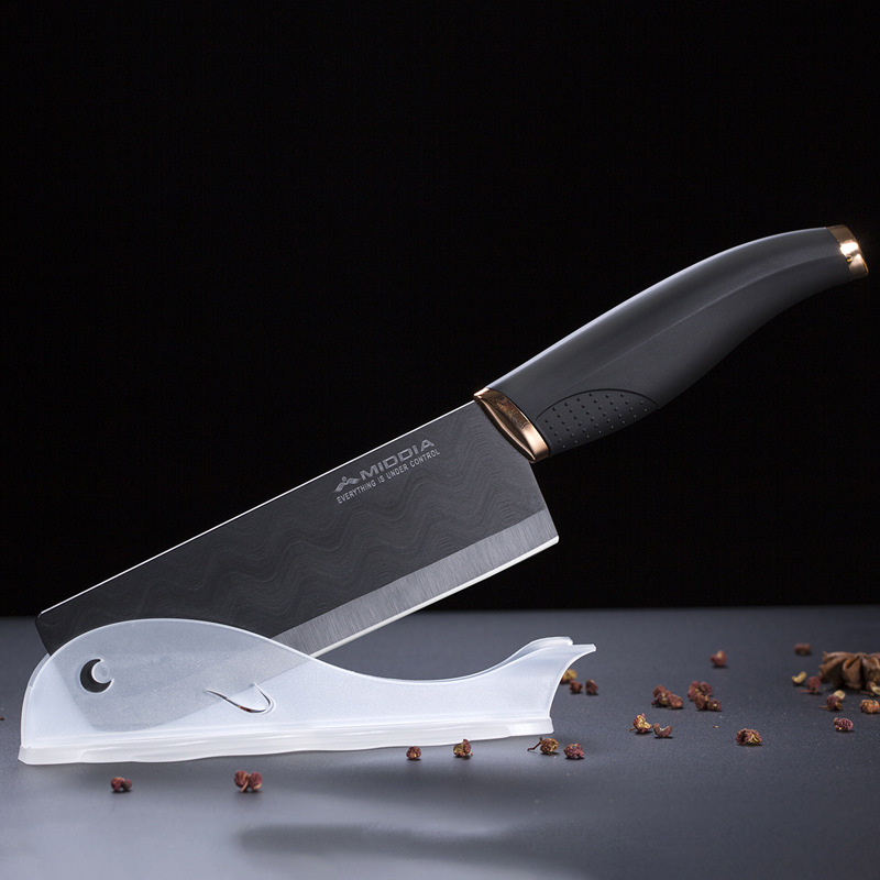 厨师刀切片刀黑色陶瓷刀 中式黑刃菜刀 黑曜石陶瓷菜刀