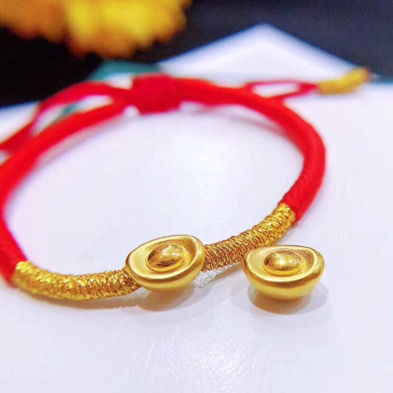 999足金元宝手工编织红绳手链本命年幸运手饰金店促销换购礼品