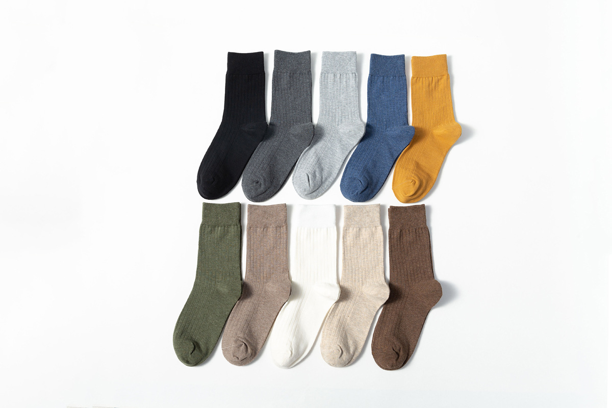 袜子男士棉中筒98%棉2020秋新款纯色抽条舒适吸汗袜子批发socks