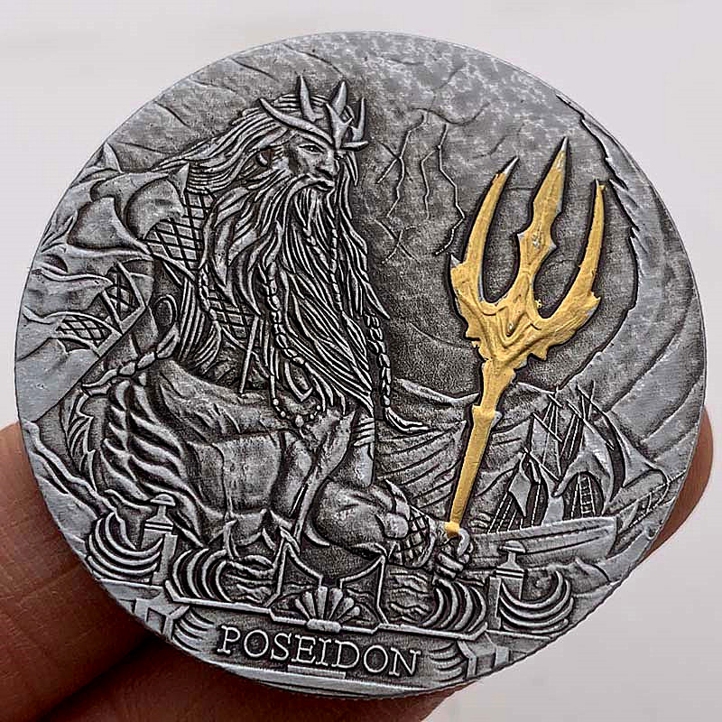 代发罗马帝国古希腊海神波塞冬镍银纪念币海贼王星水神三叉硬币