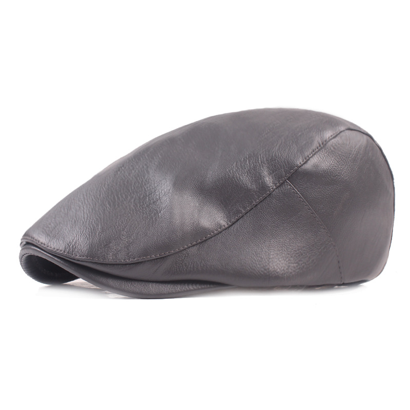 Leather Peaked Cap Men's Leather Hat Pu Advance Hats Artistic Youth Beret Middle-Aged Leather Hat Male Hat