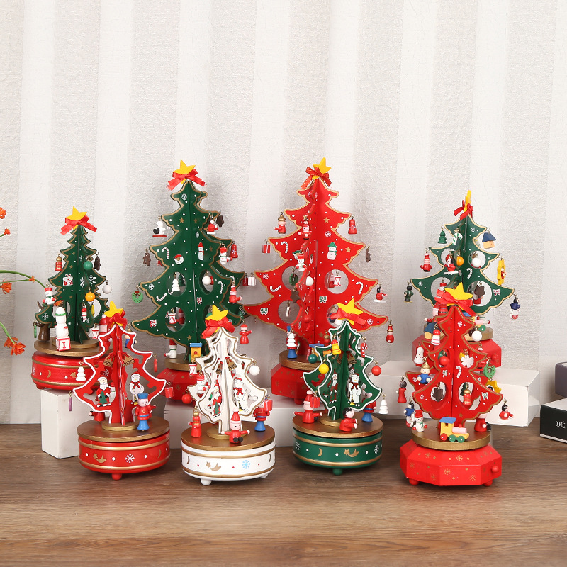 christmas gift wooden music box music box decoration crafts gift for children music christmas tree wholesale