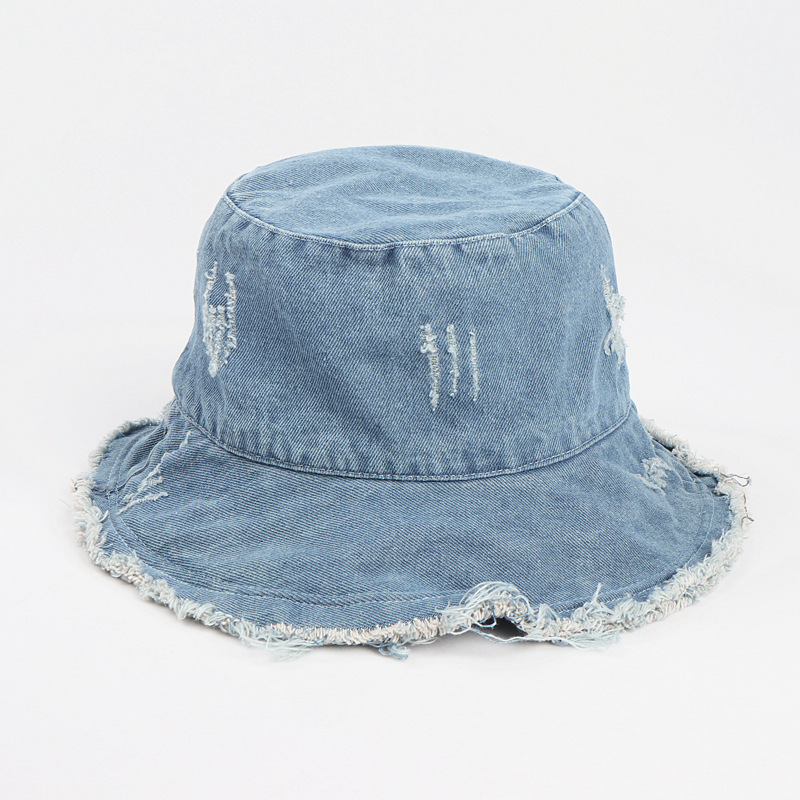 Hat Female Summer Retro Washed Jean Fisherman Hat Japanese Frayed Sun-Proof Basin Hat Korean Style Broad-Brimmed Hat