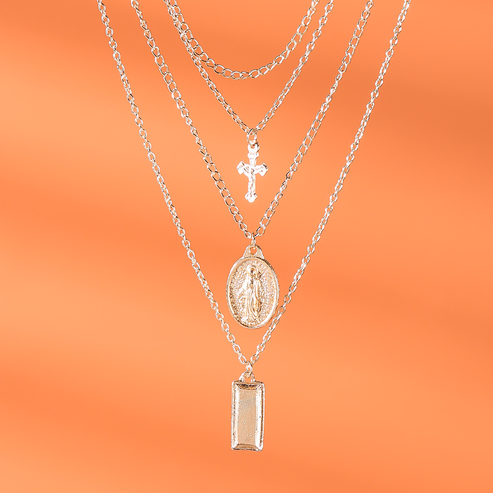 波西米亚外贸饰品时尚美人头像吊坠项链女士百搭圣母玛利亚项饰