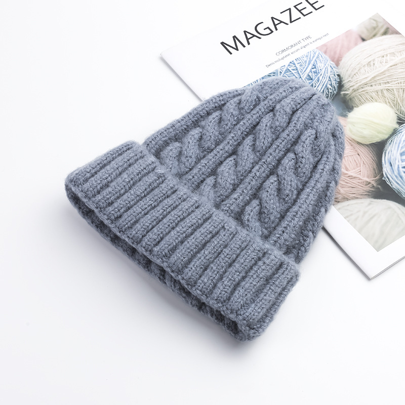 Plain Twisted Winter Warm Wool Knitted Hat Hot Selling Korean Fashion Cashmere Knitted Jacquard Hat