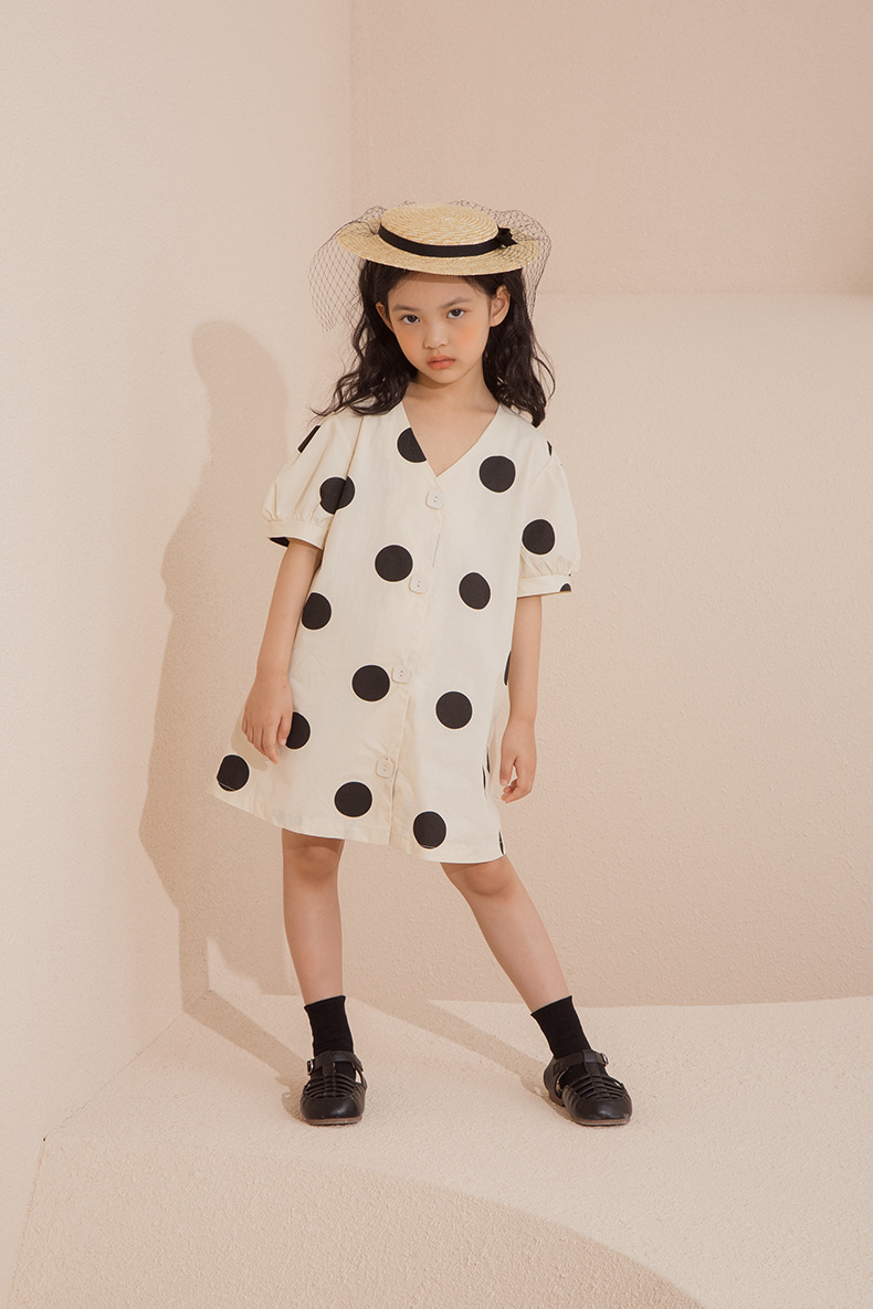 小懒猫童装夏季新品儿童韩版亲子装连衣裙女童圆点宽松长裙