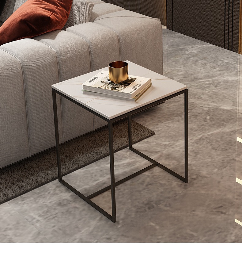 意式简约家用黑白配茶几组合 酒店公寓茶几 岩板长方形茶几