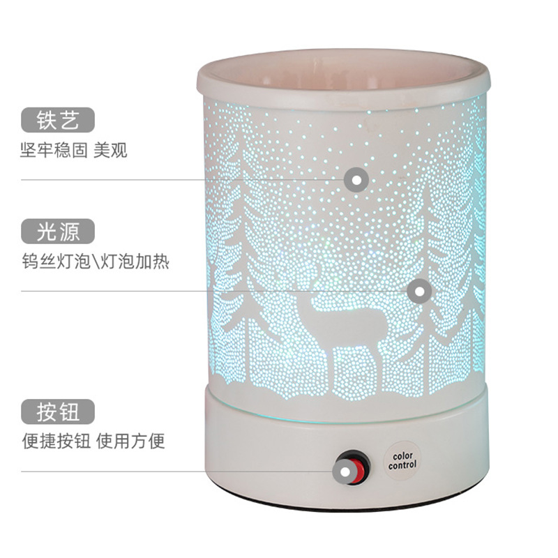 Cross-Border New Arrival Household Fragrance Lamp 04 Iron Materials Fragrant Led Cylindrical Forest Deer Pattern Light