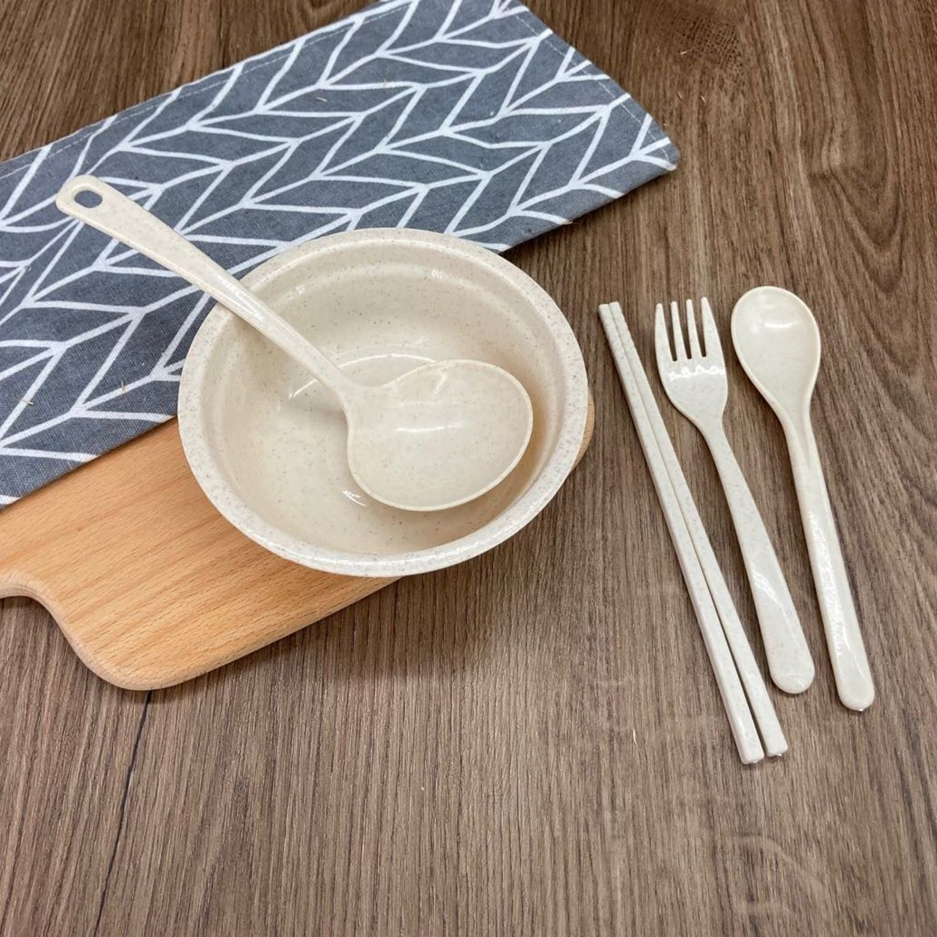 小麦秸秆汤勺 小麦秸秆勺叉筷三件套 小麦秸秆碗 塑料餐具