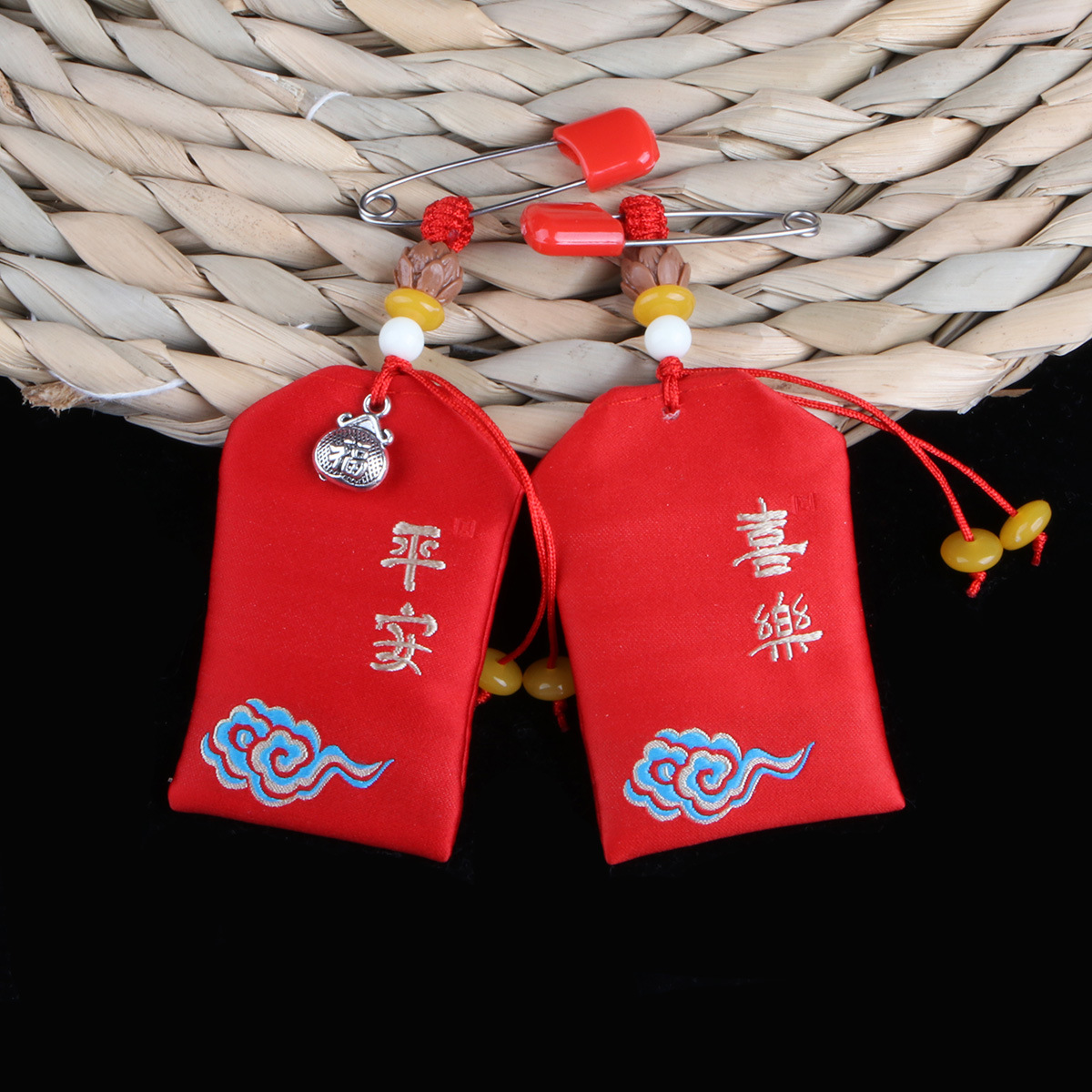 端午节香包五福安全别针福袋婴儿平安袋经文护身符袋随身胎发袋