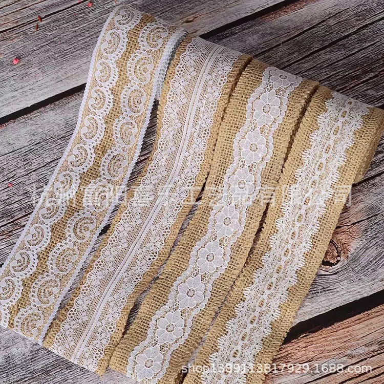 White Lace Burlap Roll Home Textile Fabric Decoration Material DIY Decorative Materials by Hand