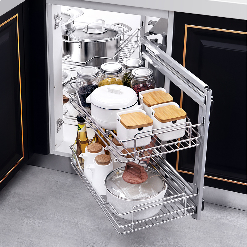 转角拉篮橱柜拉篮拐角小怪物转篮缓冲死角空间装入多功能地柜拉蓝