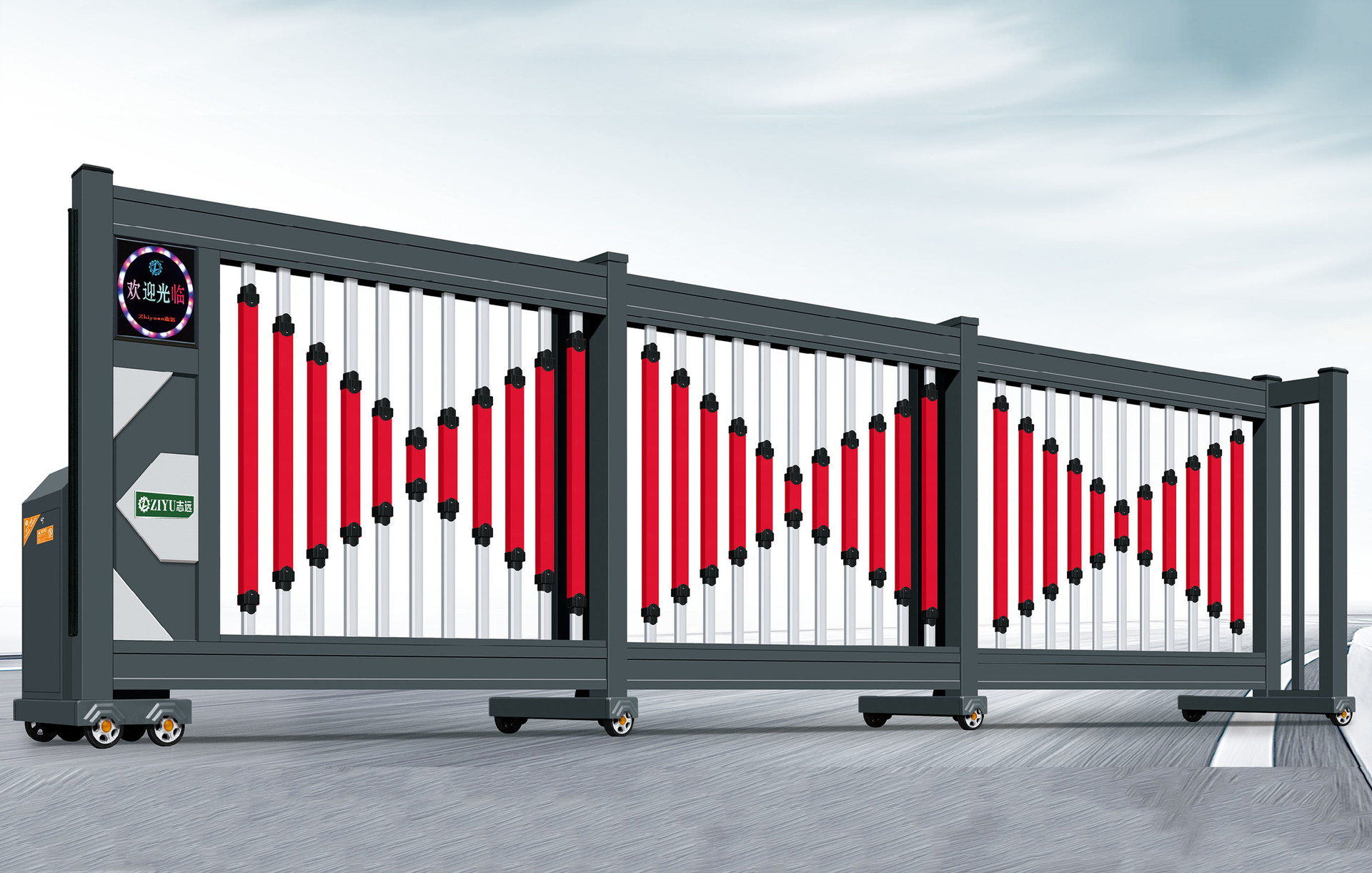 分段平移智能伸缩段滑门铝合金电动大门自动直线门工厂伸缩大门