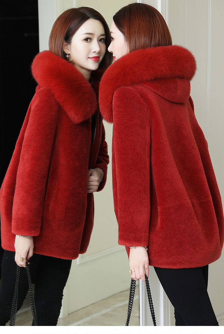 颗粒绒仿皮草红色毛毛绒外套女冬季中长款宽松妈妈装大衣韩版加厚