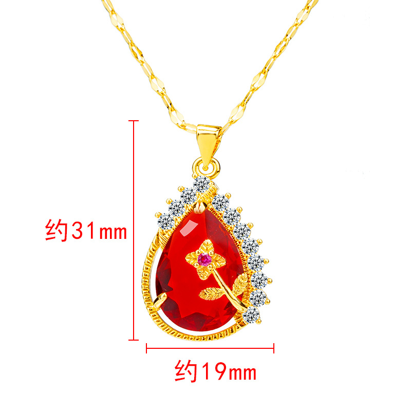 New Inlaid Synthetic Ruby Water Drop Pear-Shaped Pendant Flower Rhinestone-Embedded Colored Gems Live Broadcast Alluvial Gold Jewelry Wholesale