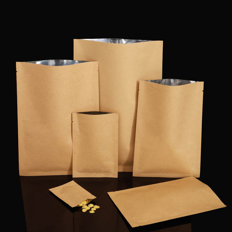 厂家批发牛皮纸袋铝膜三边封平底牛皮纸食品包装袋定制价格优惠