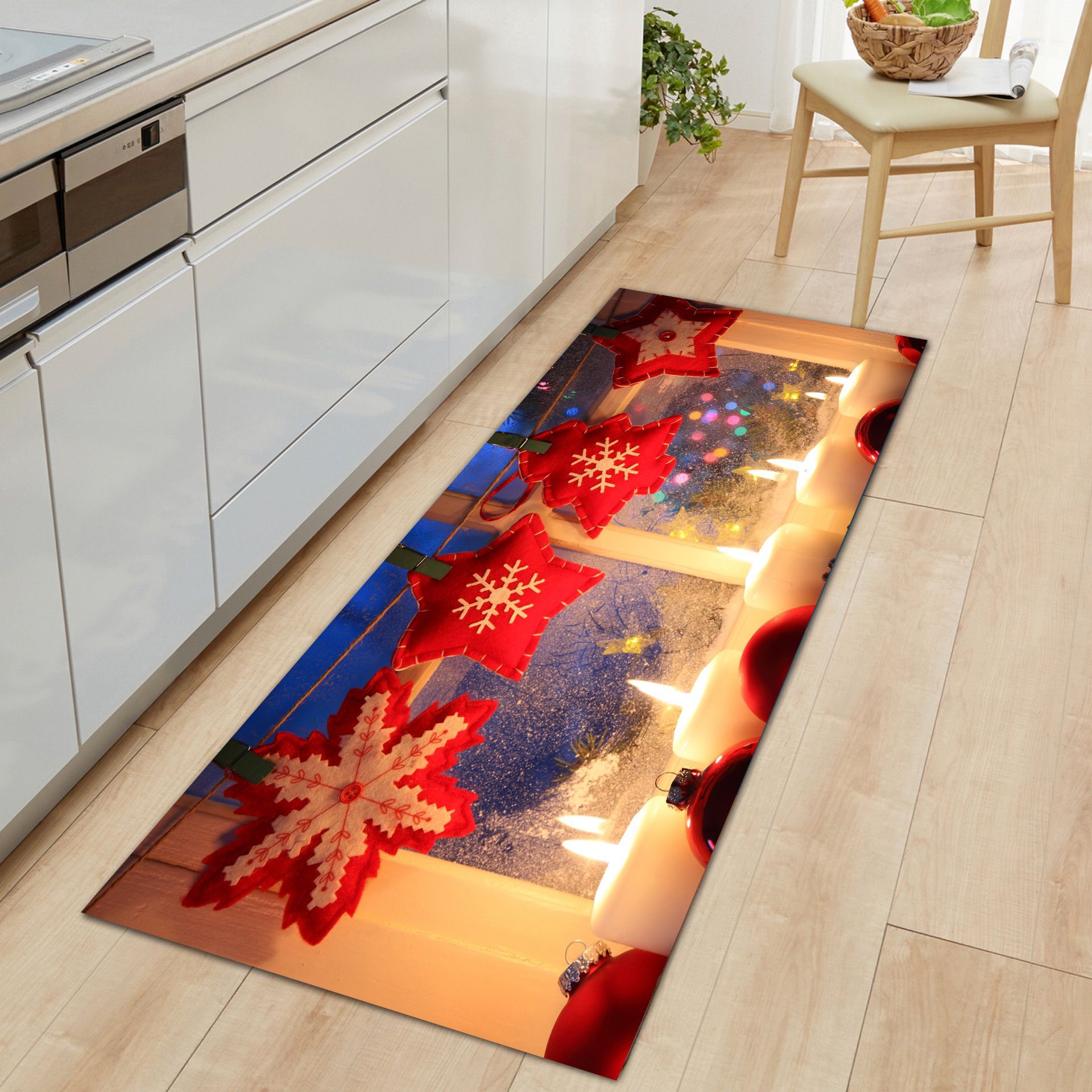 Exclusive for Cross-Border Living Room and Kitchen Festive Floor Mat Non-Slip Suede Floor Mat Christmas Red Carpet Factory Wholesale