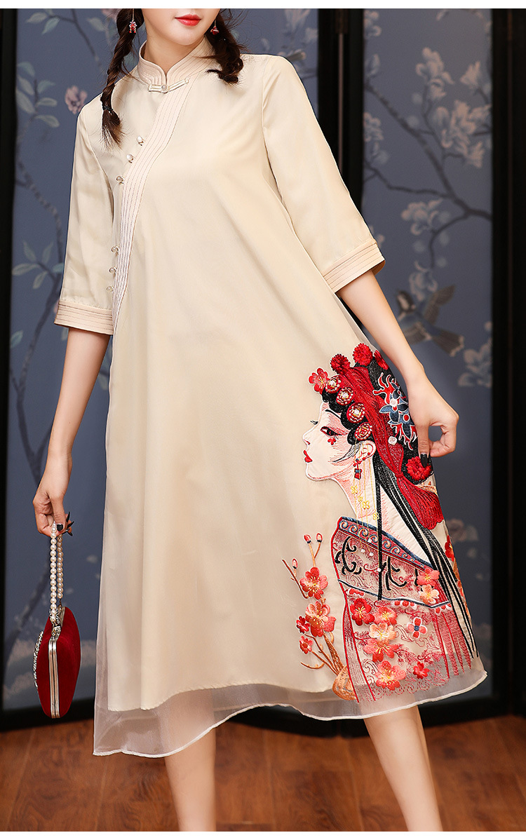 上海旗袍厂kds1162复古中国风女装2020春夏新款立领京剧刺绣五分袖中