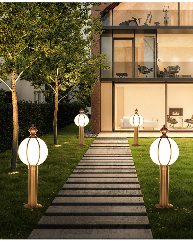 喜庆灯笼全铜柱头灯圆球围墙头灯庭院大门柱灯中国风户外防水灯具