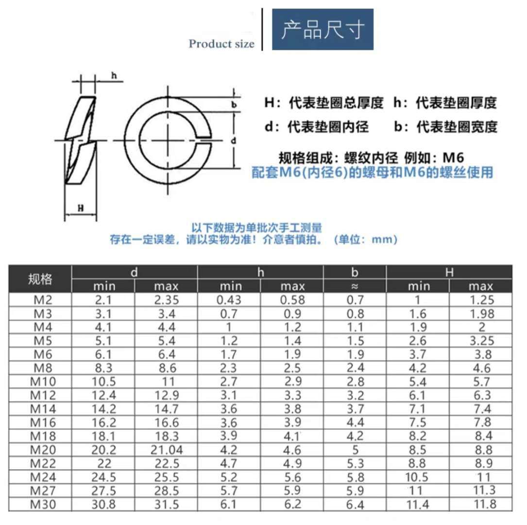 8级发黑弹簧垫圈国标现货m3-m42