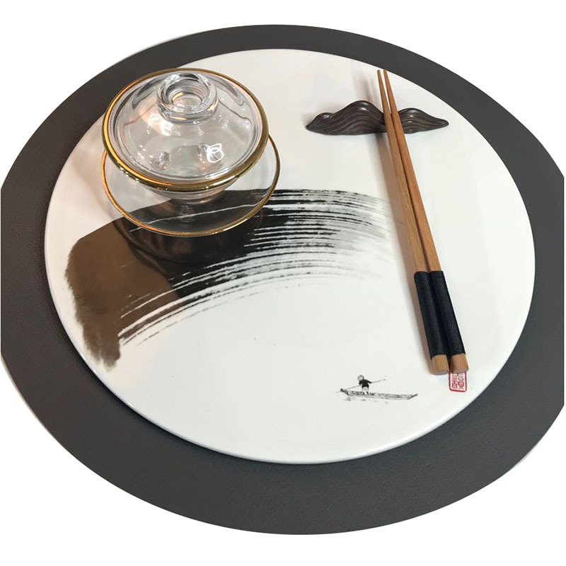 新中式餐盘中式餐盘摆件样板房摆台水墨圆垫板陶瓷平板
