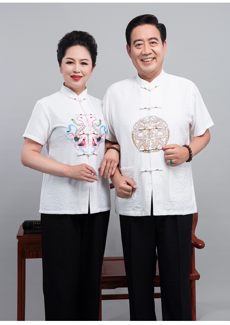 春夏2825款中老年情侣装厂家批发男女长袖生日过寿维纳斯唐装