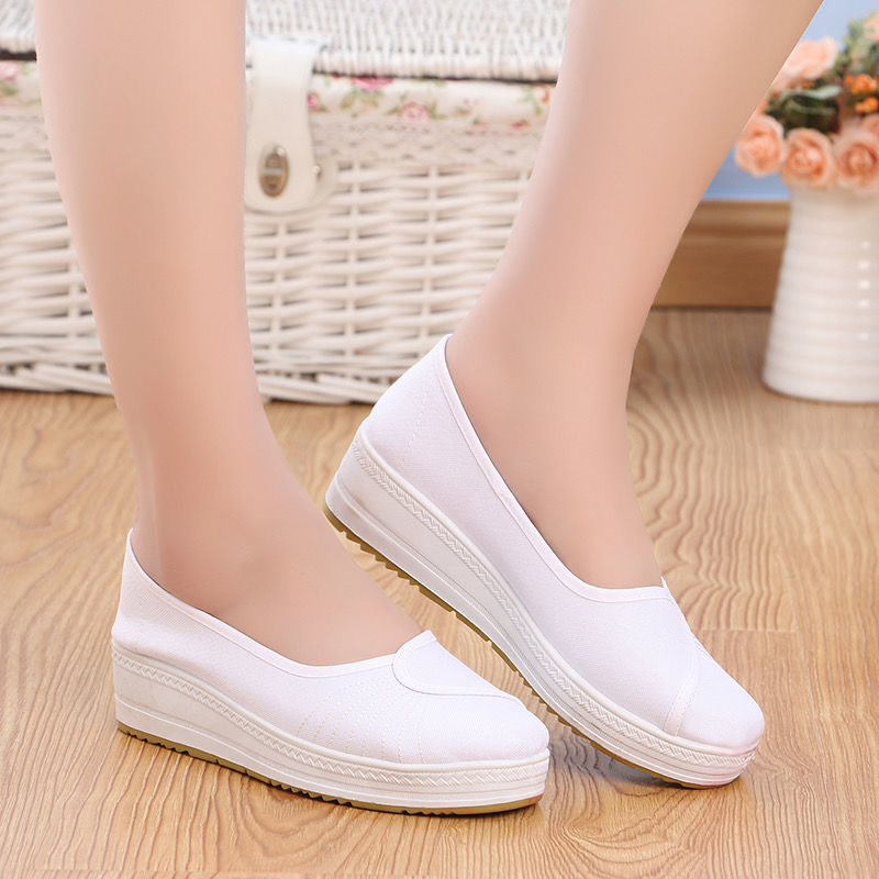 护士鞋女白色平底医院工作鞋舒适牛筋底布鞋透气软底师小白鞋