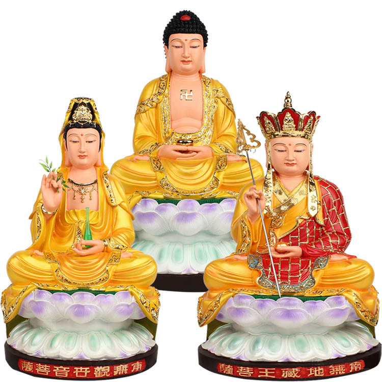 地藏王观音菩萨如来佛娑婆三圣图片树脂玻璃钢河南佛像厂欢迎订制