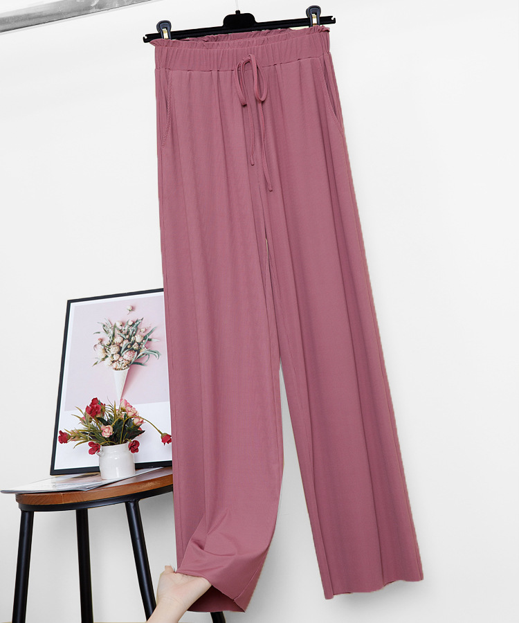 Ice Silk Wide-Leg Pants Women's High Waist Drooping 2023 New Summer Straight Mopping Pants Loose Casual Pants Shake Pants