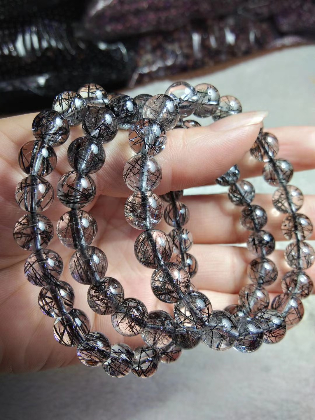 天然黑发晶单圈水晶手链高品质晶体剔透发丝美丽可塘厂家批发