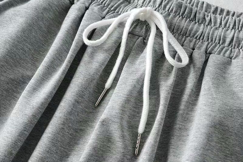 2020秋季高腰松紧褶皱抽绳蝴蝶结系带束脚字母刺绣运动裤女装