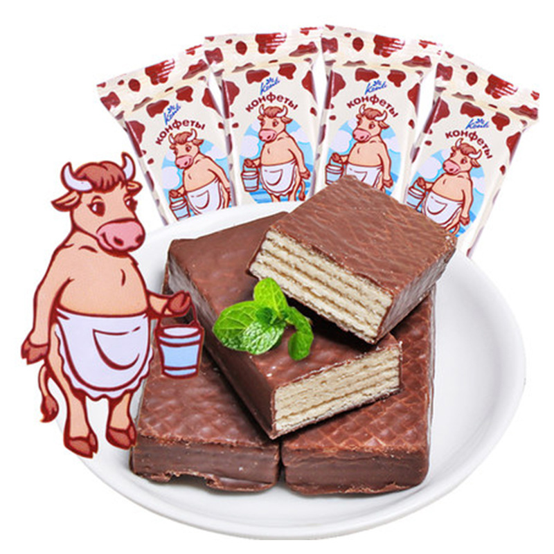俄罗斯pohhn康吉罗尼大牛威化饼干整箱8斤巧克力味休闲食品批发