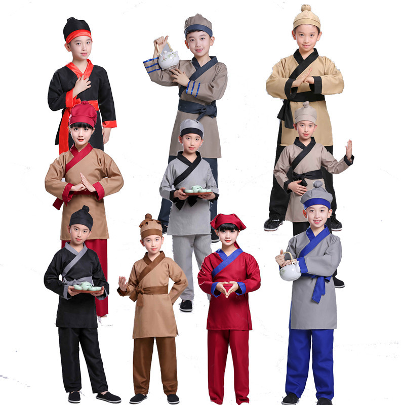 古代酒保平民百姓下人杂役女童店小二表演衣服大童男儿童演出服装