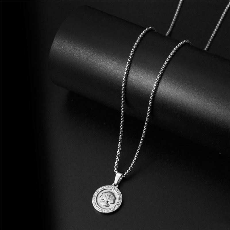 Disco Hip Hop New Simple Lucky Tree Necklace Men and Women Couple Hipster Mixed Batch round Plate Pendant Students' Accessories