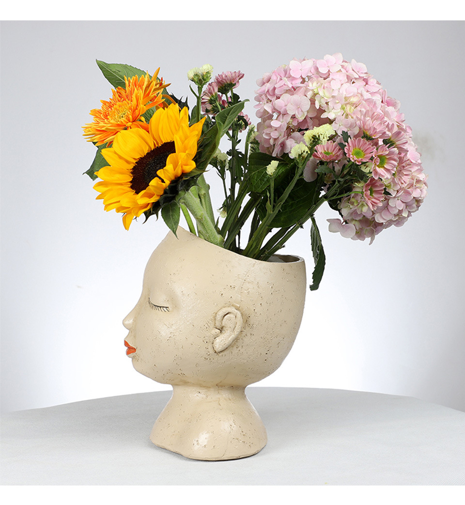 北欧ins风格树脂花瓶冥想女孩头像雕塑插花家居装饰工艺品摆件
