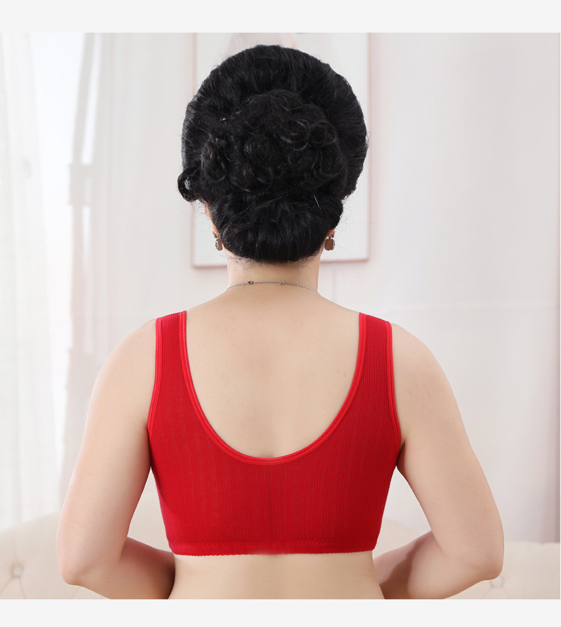 纯棉大红色中老年文胸老人背心内衣无钢圈老太太胸罩前开大码直销