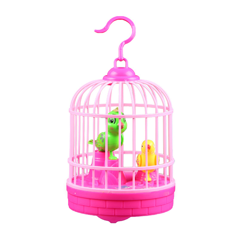 Scenic Spot Temple Fair Luminous Voice Control Mini Birdhouse Toy Induction Stall Toy Voice Control Simulation Bird Cage with Light