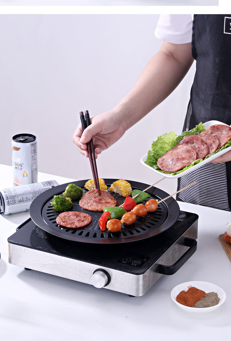 韩式烧烤盘铁板烧不粘铁盘烤肉煎肉盘不粘烤盘韩式烤肉盘烧烤篦子
