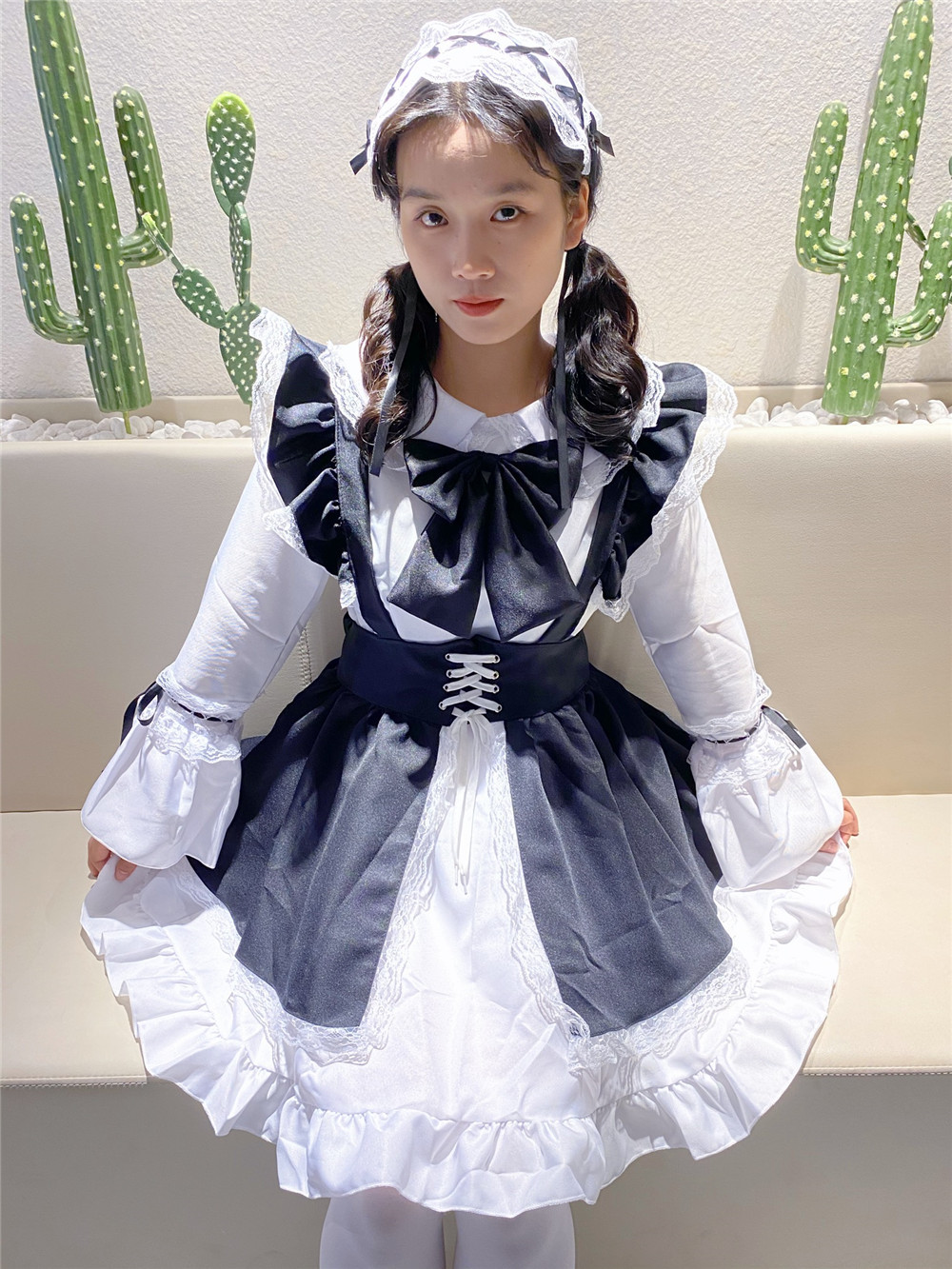 黑白色长袖lolita哥特风女仆装 万圣节服装洛丽塔女装大佬连衣裙
