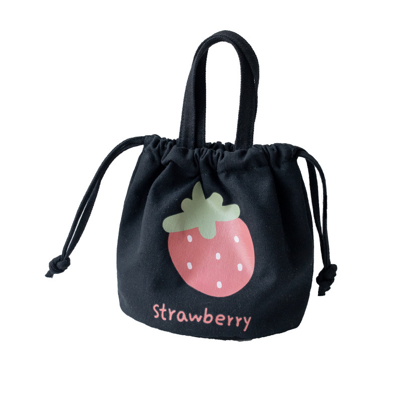 Portable Canvas Bag Female Student Japanese Ins Korean Drawstring Drawstring Bucket Bag Lunch Box Lunch Bag Small Cloth Bag