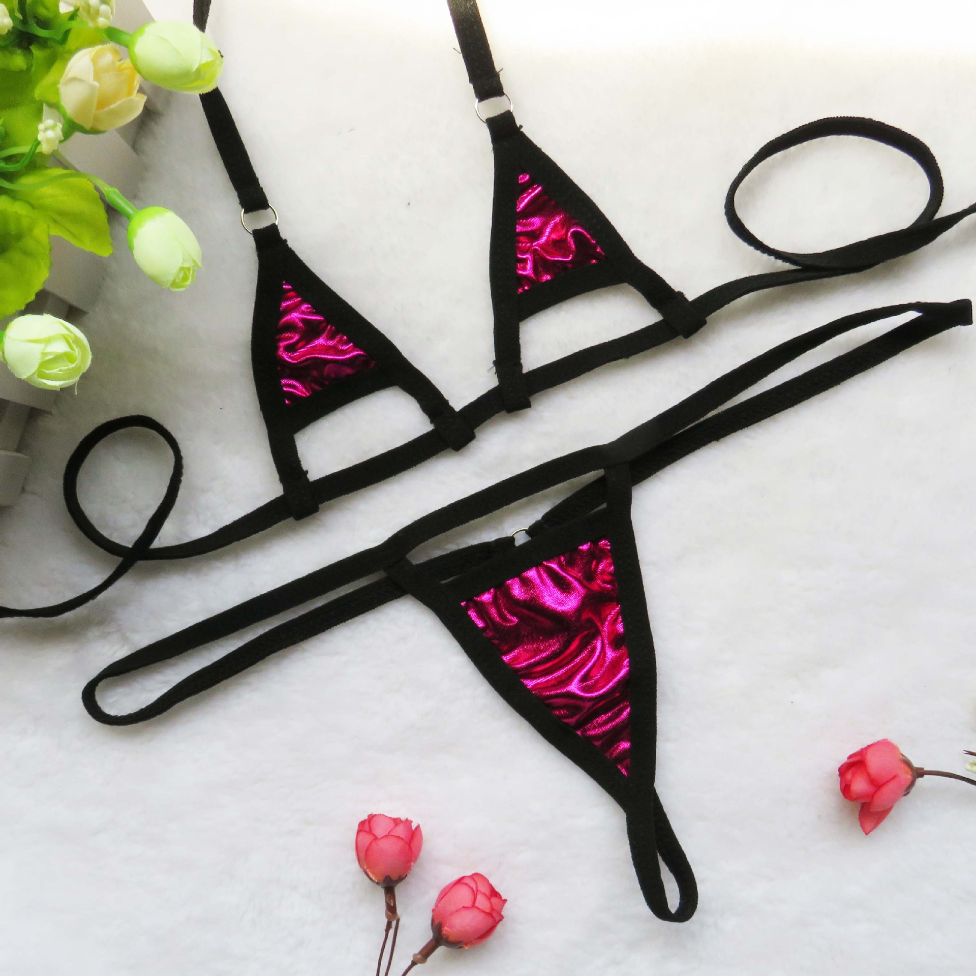 跨境情趣内衣泳衣泳装女士性感速卖通ebay三点比基尼漆皮套装e245