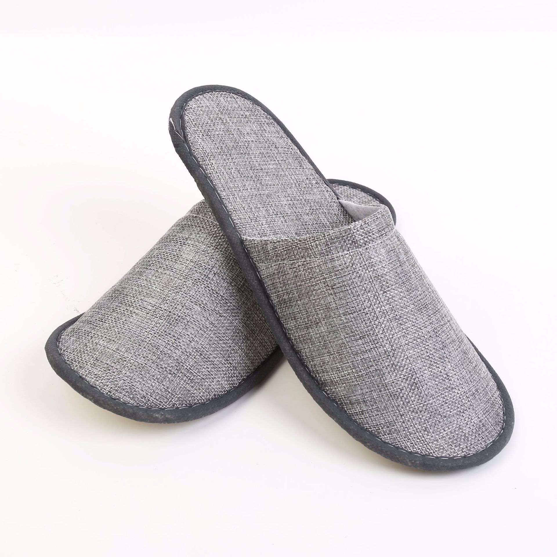 现货一次性拖鞋宾馆酒店棉麻布拖鞋全包开口亚麻一次性拖鞋定 制