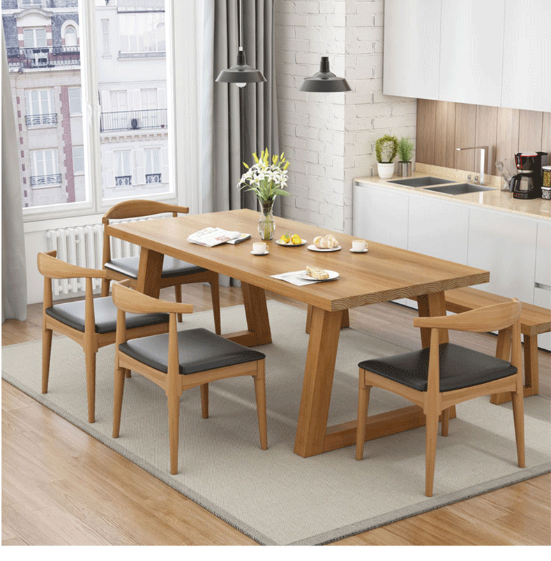 简约实木餐桌椅餐厅家用吃饭桌椅组合酒店民宿饭店休闲全实木餐桌