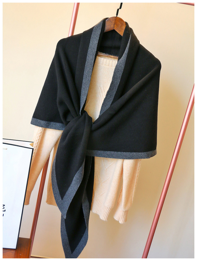 垂感超好纯色条纹边羊毛针织围巾女秋冬季三角巾羊绒披肩百搭围脖