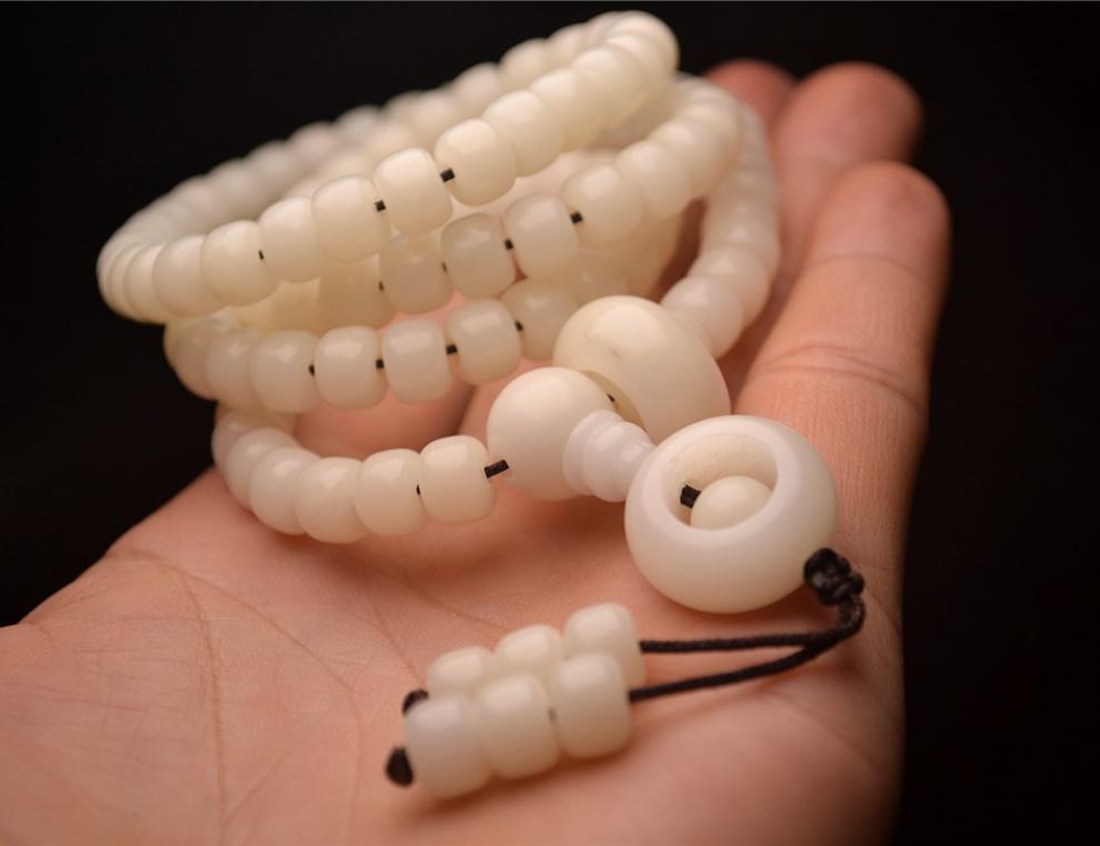 饰品白菩提根手串108颗白玉菩提根手链 桶珠7*9mm厂家批发