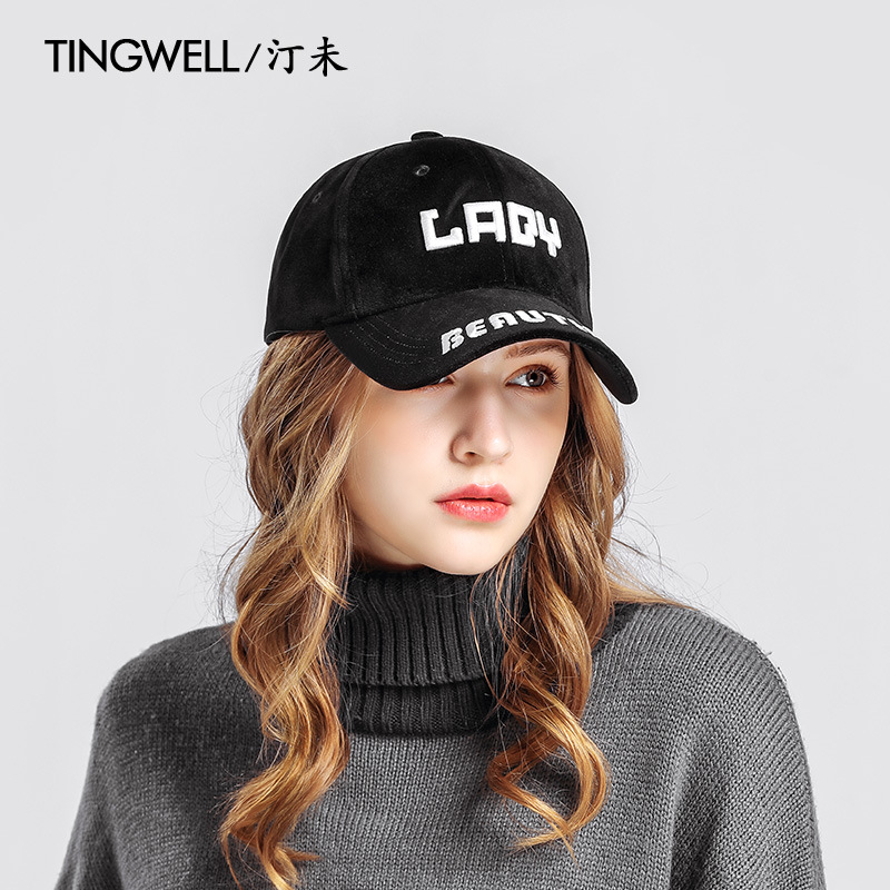 工厂定制批发帽子女秋冬新款天鹅绒刺绣保暖鸭舌帽百搭棒球帽