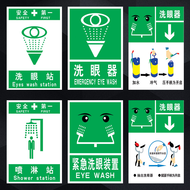 安全指示标志标识牌洗眼器急救喷淋站紧急洗眼装置图示标示贴tip