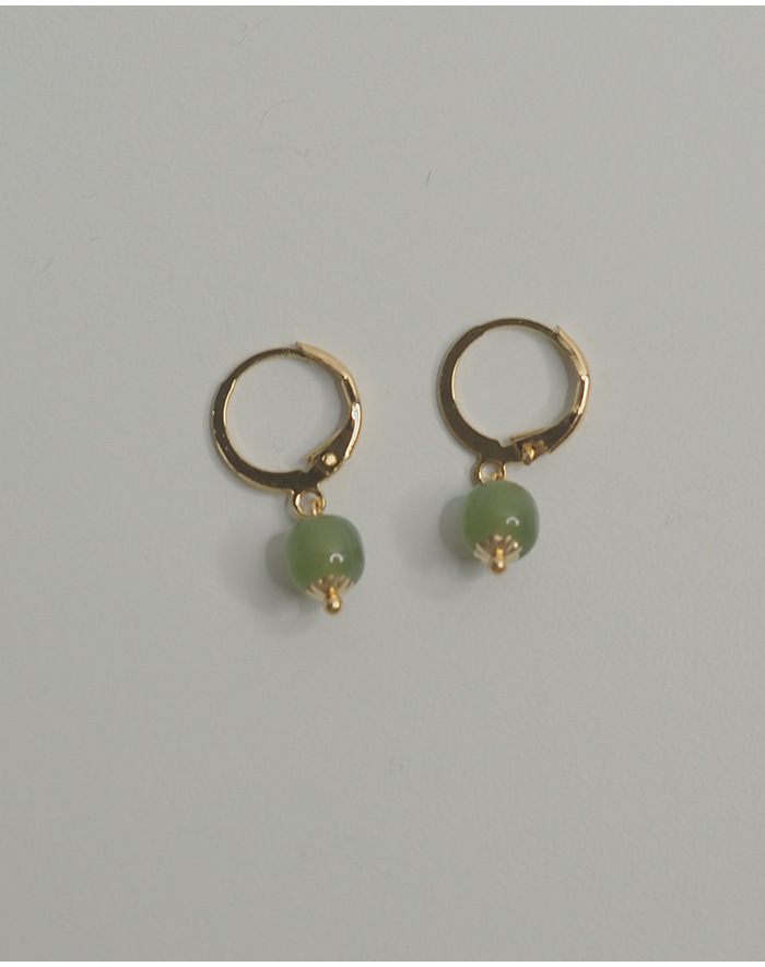烨远 手作和田玉圆形耳扣气质简约日韩耳环耳饰百搭清新01222