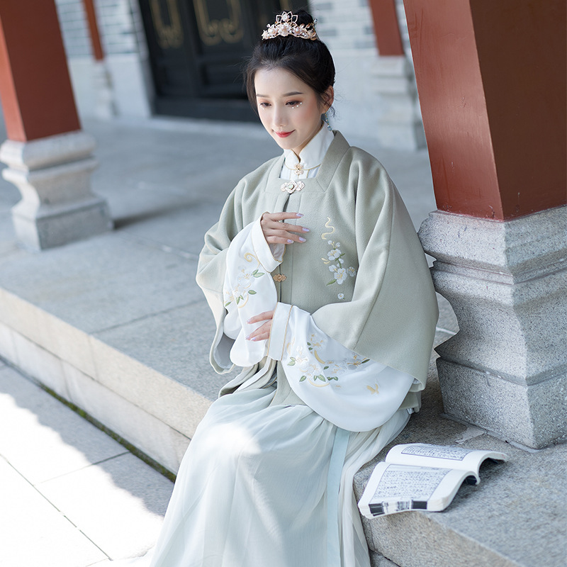 1960#实拍方领短比甲对襟半袖衫日常汉服毛呢冬季女款呢子上衣